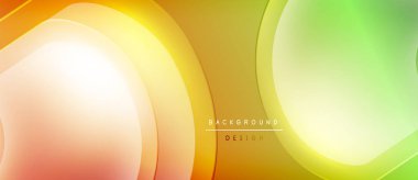 Soyut, enerjik bir arkaplan. Üst üste binen yuvarlak şekiller dinamik görsel efekt yaratır. Sarı, turuncu, yeşil renkler kompozisyona hakim. Modern tasarım ögesi.