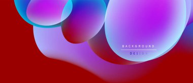 Soyut sıvı şekiller, canlı renklerin karışımı. Kırmızı arkaplan kontrastı sağlar, modern tasarım elemanı. Yumuşak eğimler derinlik yaratır.