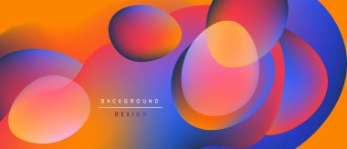 Soyut renkli çemberler çakışıyor. Gradyan renkler turuncu, kırmızı, mavi karışımı dinamik görsel efekt yaratır. Modern tasarım ögesi.