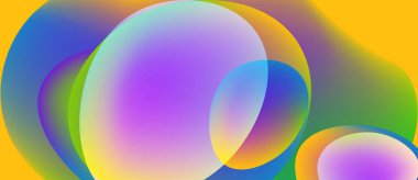 Soyut renkli çemberler çakışıyor, canlı gradyanlar yaratıyor. Renkler arasındaki pürüzsüz geçişler akıcılık ve derinliği işaret ediyor. Modern tasarım ögesi.