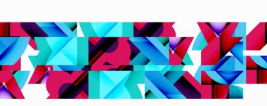 Soyut geometrik şekiller, canlı renkler, dinamik bileşim. Mavi, pembe, mor renkler modern görsel efektler yaratır..