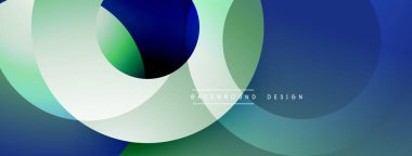 Soyut çakışan daireler dinamik eğimli arkaplan oluşturur. Mavi, yeşil, beyaz renkler kusursuz bir şekilde harmanlanarak modern tasarımı oluşturur..