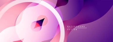 Soyut kompozisyon. Üst üste binen şekiller akışkan ve dinamik görsel etki yaratır. Yumuşak gradyanlar, mor renkler dizaynın hakimi. Modern estetik.
