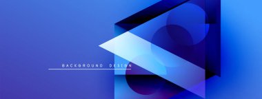 Soyut geometrik şekiller örtüşerek dinamik mavi gradyan arkaplan oluşturur. Metin arka plan tasarımı okur. Modern görsel kompozisyon.