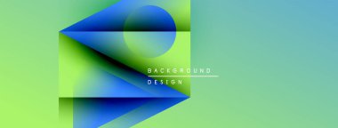 Soyut geometrik tasarım. Canlı mavi şekiller yeşil ile örtüşüyor, turkuaz renkler. Metin arka plan tasarımı okur. Modern, temiz estetik.