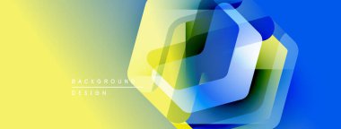 Soyut geometrik şekiller çakışıyor. Arkaplanda sarıdan maviye geçiş. Modern tasarım elementleri görsel ilgi yaratır.