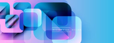 Soyut geometrik şekiller örtüşür, parlak mavi ve mor renkler yaratır. Arkaplan, pankart ve sunumlar için modern tasarım ögesi.