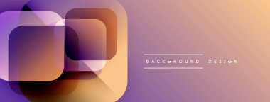 Soyut üst üste binen kareler gradyan etki yaratır. Mor, turuncu renkler tasarımda baskın. Sunumlar için minimalist arkaplan.