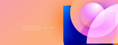 Soyut tasarım özellikleri üst üste binen daireler, gradyanlar. Şeftali, mavi renkler kompozisyona hakim. Minimum metin mevcut, modern estetik.