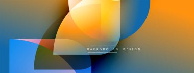 Soyut geometrik şekiller çakışıyor. Sıcak renkler, serin tonlarla harmanlanarak dinamik kompozisyon oluşturur. Modern tasarım ögesi.