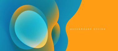 Soyut tasarım, üst üste binen daireler, parlak mavi, turuncu renkler. Modern estetik, temiz çizgiler, uygun arkaplan ögesi.