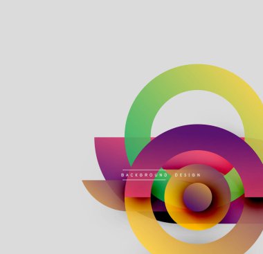 Soyut renkli şekiller çakışıyor. Gradyan daireler, dikdörtgenler dinamik görsel efektler yaratır. Arka planlar için modern tasarım ögesi.