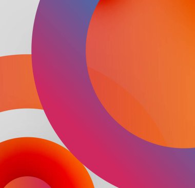 Üst üste binen daireler içeren soyut kompozisyon. Sıcak renkler, serin tonlarla harmanlanarak yumuşak gradyanlar oluşturur. Minimalist tasarım, modern estetik.