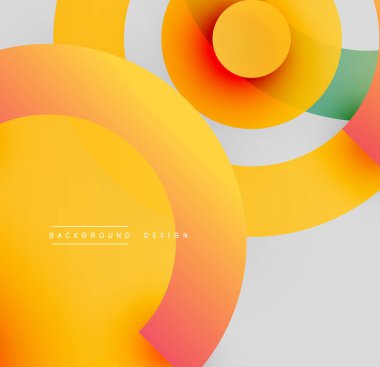 Soyut çemberler çakışıyor, canlı gradyanlar yaratıyor. Sıcak renkler tasarıma hükmediyor, hafif havalı aksanlarla. Minimalist estetik, modern his.