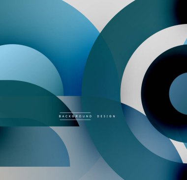 Soyut kompozisyon. Üst üste binen daireler dinamik görsel efekt yaratır. Gölgeler koyu griden açık maviye kadar değişir. Modern tasarım ögesi.