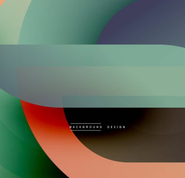 Soyut kompozisyon. Üst üste binen şekiller katmanlı görsel efekt yaratır. Renkler harmanlanır, modern tasarımı oluşturur. Minimalist estetik.