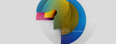 Soyut renkli çemberler dinamik görsel efektler yaratıyor. Arkaplanda metin arkaplan tasarımı var. Basit, modern sunum.