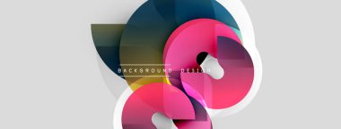 Soyut renkli şekiller çakışıyor. Modern tasarım gradyan, kıvrımlar, beyaz alan içerir. Arkaplanda metin arkaplan tasarımı var.