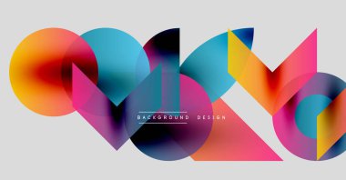 Soyut renkli şekiller örtüşür, dinamik görsel kompozisyon yaratır. Modern tasarım elementleri akıcılık ve enerji öneriyor.