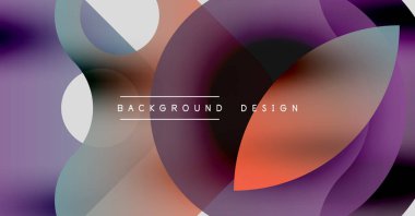 Soyut şekiller örtüşüyor, canlı mor, turuncu renkler yaratıyor. Modern tasarım elementleri akışkan hareket, dinamik bileşim.