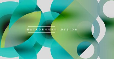 Soyut sıvı şekilleri, üst üste binen daireler. Yeşil, mavi renkler modern arkaplan tasarımı yaratır. Minimalist estetik, pürüzsüz gradyanlar mevcut.