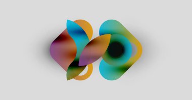 Soyut renkli şekiller örtüşüyor, bulanık görsel efekt yaratıyor. Yumuşak eğimler hareketi, ışık etkileşimini önerir. Minimalist kompozisyon.