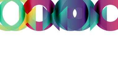 Soyut renkli daireler beyaz uzayla örtüşüyor. Modern tasarım, canlı renkler dinamik görsel etki yaratır. Basit, temiz estetik..