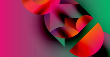 Soyut, enerjik şekiller çakışıyor. Kırmızı, pembe, deniz mavisi renkleri harmanlanarak dinamik bileşim oluşturuyor. Modern tasarım, akışkan formlar, enerjik his..