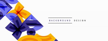 Soyut geometrik şekiller, mavi, sarı renkler. Beyaz uzayı olan minimalist tasarım. Arkaplan ve sunumlar için modern desen.