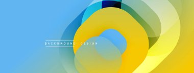 Soyut renkli tasarım, üst üste binen daireler, gradyanlar. Mavi, sarı, yeşil renkler dinamik görsel efekt yaratır. Modern arkaplan.