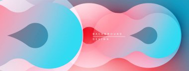 Soyut şekiller örtüşür, yumuşak eğimler yaratır. Pembe, mavi renkler dizaynın hakimi. Minimalist estetik, modern his.