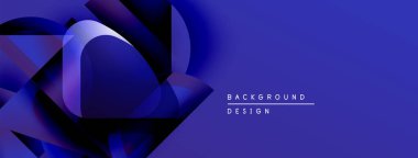 Soyut mavi şekiller dinamik bileşim yaratır. Arkaplan derinlik katıyor, modern his katıyor. Metin tasarım ögesini gösterir.
