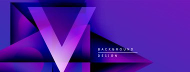 Soyut mor tasarım geometrik şekiller, canlı gradyanlar içerir. V harfi kompozisyona hakim, modern estetik..