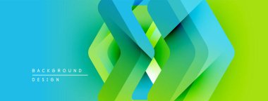 Soyut geometrik tasarım. Canlı mavi, yeşil gradyanlar dinamik katmanlı bir etki yaratır. Dijital projeler için modern arkaplan.
