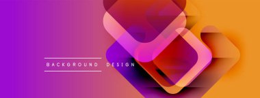 Soyut, enerjik bir arkaplan. Üst üste binen kareler dinamik görsel efekt yaratır. Renkler pürüzsüz, mor turuncu renklere dönüşüyor. Modern tasarım ögesi.