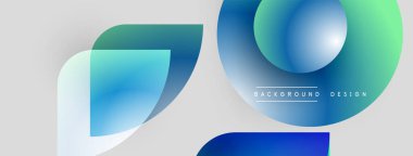 Soyut şekiller örtüşüyor, renk değişimleri yaratıyor. Açık mavi, deniz mavisi, beyaz baskın bileşim. Modern tasarım ögesi.