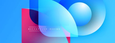 Soyut geometrik şekiller örtüşür, parlak mavi ve pembe renkler yaratır. Modern tasarım elementleri dinamik hareketi, pürüzsüz geçişleri önerir.