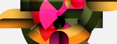 Soyut geometrik bileşim. Şekiller örtüşüyor, canlı renk etkileşimi yaratıyor. Modern tasarım, cesur biçimler, dinamik görsel deneyim.