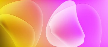 Soyut renkli şekiller çakışıyor. Yumuşak gradyanlar canlı bir görsel etki yaratır. Pembe, sarı, turuncu renkler kompozisyona hakim. Yumuşak dokular mevcut.