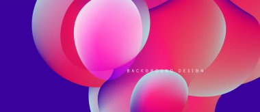 Soyut daireler örtüşüyor, canlı pembeler, morlar, maviler yaratıyor. Gradyan renkler düzgün bir şekilde harmanlanarak modern arkaplan tasarımı oluşturur.