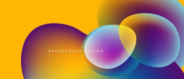 Soyut, enerjik çemberler çakışıyor, renkli gradyanlar yaratıyor. Sarı arkaplan karşıtlık sağlar, modern tasarım ögesi.