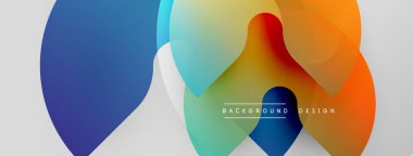 Soyut renkli şekiller çakışıyor. Gradyan renkler harmanlanarak, dinamik görsel efekt yaratır. Arka planlar için modern tasarım ögesi.