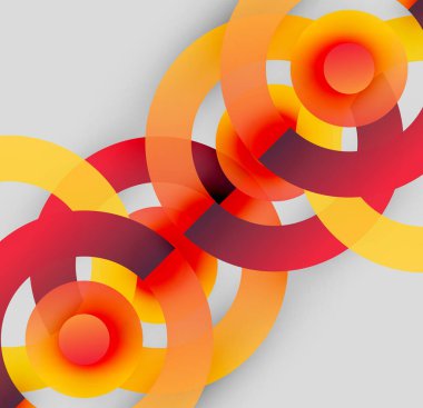 Soyut tasarım özellikleri üst üste biniyor. Sıcak renkler baskın gelir, dinamik görsel akış yaratır. Modern, geometrik bileşim.