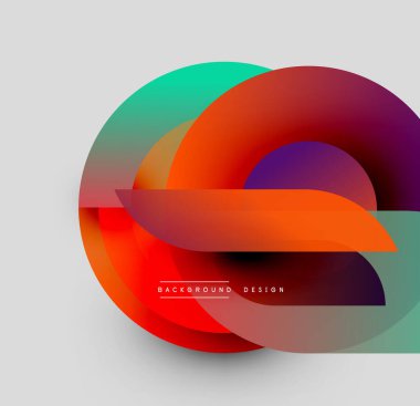 Soyut renkli şekiller örtüşür, dinamik bileşim yaratır. Gradyanlar düzgün bir şekilde harmanlanarak modern görsel efekt oluştururlar. Tasarım canlı renkler içerir.