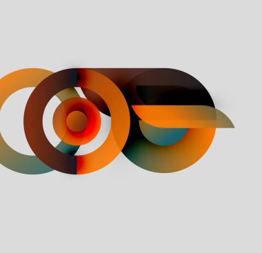 Soyut tasarım, üst üste binen daireler, canlı turuncu renkler, ince gradyanlar. Modern kompozisyon hareketi, derinliği, görsel ilgiyi çağrıştırır.