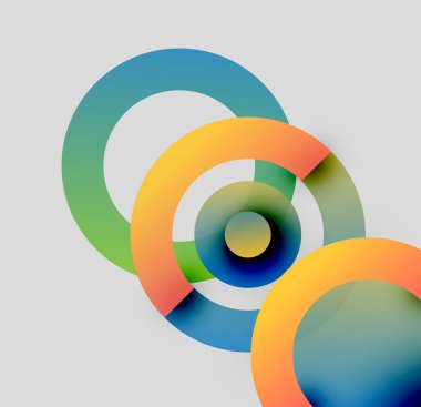 Soyut renkli halkalar örtüşür, dinamik görsel efekt yaratır. Gradyan renkler düzgün bir şekilde harmanlanarak modern estetik sunuyor..