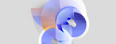 Soyut şekiller örtüşür, dinamik görsel etki yaratır. Mavi, turuncu renkler açık gri arkaplana hakim. Modern tasarım ögesi.