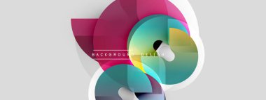 Soyut renkli şekiller örtüşür, dinamik bileşim yaratır. Modern tasarım öğeleri yenilik, enerji, görsel cazibe.