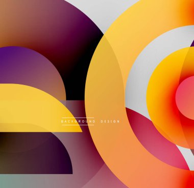 Soyut tasarım özellikleri üst üste biniyor. Sıcak renkler baskın gelir, dinamik görsel efekt yaratır. Gradyan gölgeler derinlik ve doku ekler.