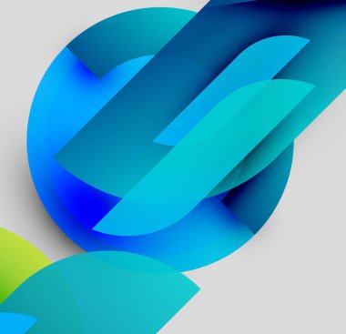 Soyut şekiller örtüşüyor, canlı mavi gradyanlar yaratıyor. İnce yeşil aksanlı minimalist tasarım. Yumuşak geçişler, modern estetik.